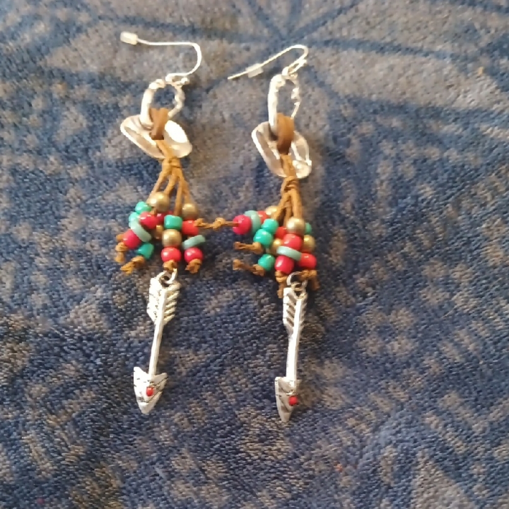 Silver Arrow Beaded Earrings